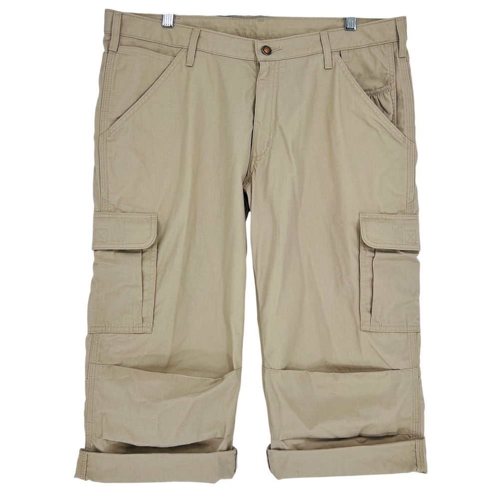 Carhartt Cropped Cargo Pants Womens 16 Tan Ripstop Workwear Utility Pockets